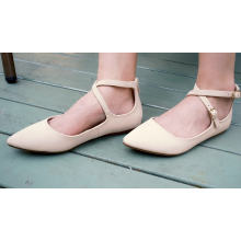 Fashion style ankle strap flats shoes pointed toe ballerina pumps of women flat shoes